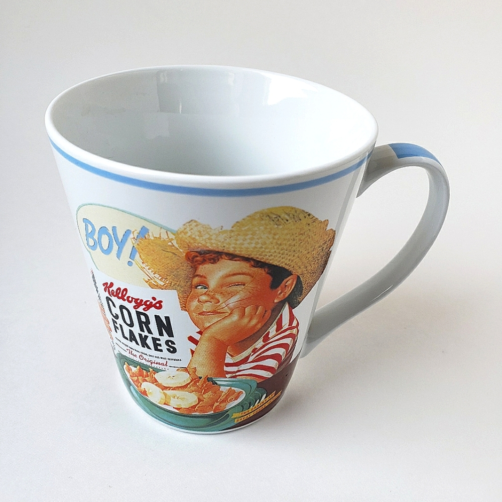 Vintage Kellogg's cereal coffee cup mug Corn Flakes Blue
